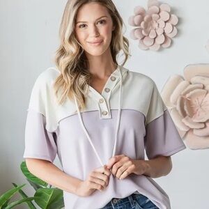 Lavender and Cream Button-Up Hoodie
